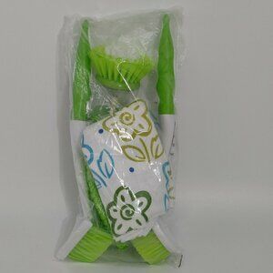 Green Kitchen Microfiber Cloth Set with Flowers Leaf Shaped Brush and Long Brush
